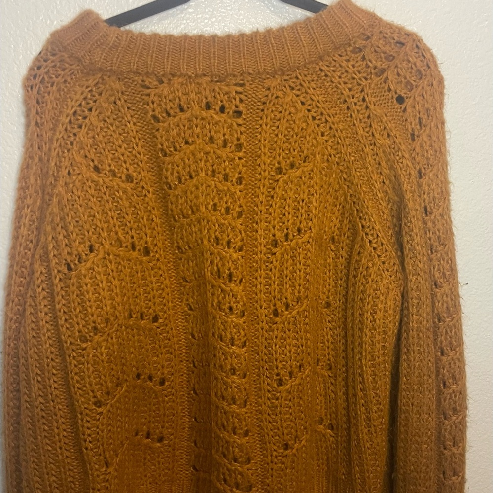 In Bloom Orange Crew Neck Sweater with Chunky Knit